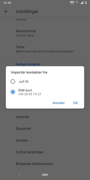 Vælg SIM-kort og OK