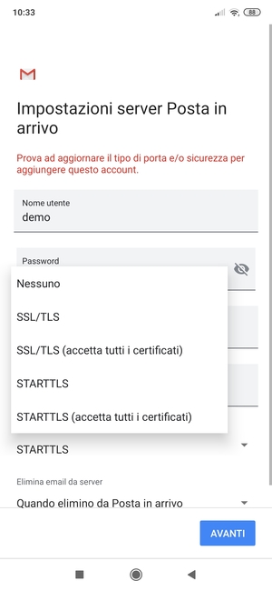 Seleziona Nessuno e poi AVANTI