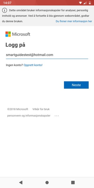 Skriv inn e-postadresse og velg Neste