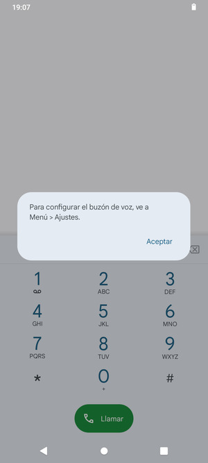 Si el correo de voz no está configurado, seleccione Aceptar