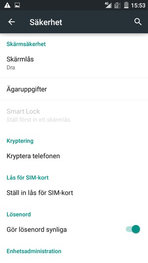 För att aktivera ditt skärmlås, gå till Säkerhet-menyn och välj Skärmlås