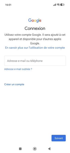 Saisissez votre adresse Gmail et sélectionnez Suivant
