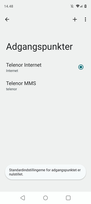 Din telefon vil nulstille til standard internet- og MMS-indstillinger