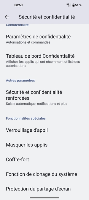 Faites défiler et sélectionnez Sécurité et confidentialité renforcées