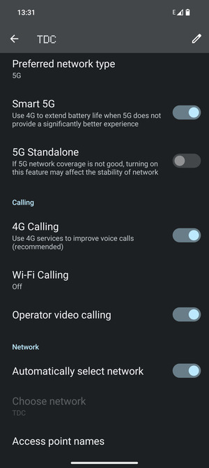 Scroll to and select Access point names
