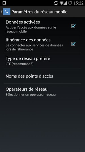 Activar o desactiver Itinérance des données