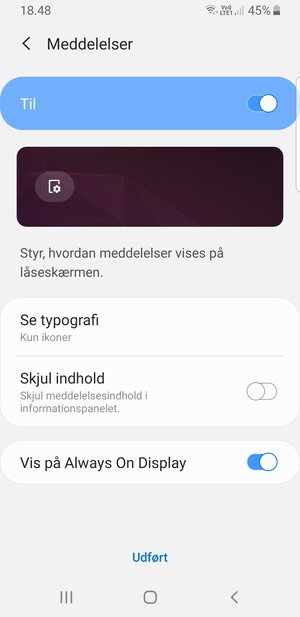 Vælg dine foretrukne muligheder og vælg Udført
