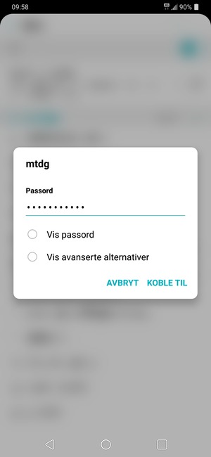 Skriv inn Wi-Fi-passord og velg KOBLE TIL