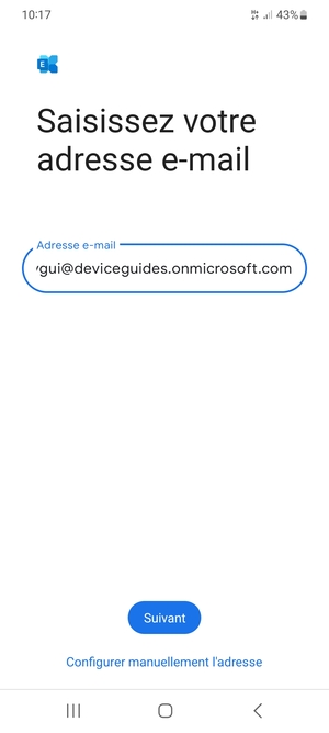 Saisissez votre adresse e-mail et sélectionnez Configurer manuellement l'adresse