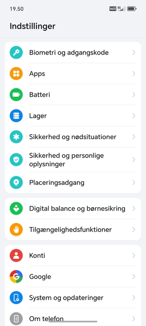 Scroll til og vælg Sikkerhed og personlige oplysninger