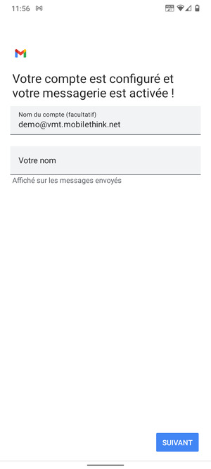 Donnez un nom à votre compte et saisissez votre nom. Sélectionnez SUIVANT