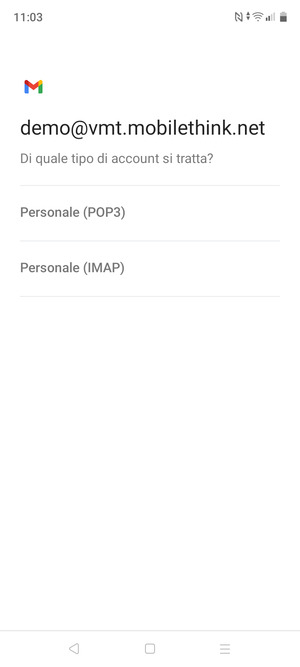 Seleziona Personale (POP3) o Personale (IMAP)