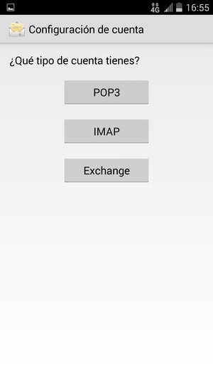 Seleccione POP3 o IMAP