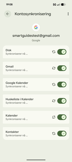 Din informasjon blir synkronisert
