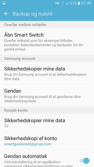 Vælg Sikkerhedskopi af konto