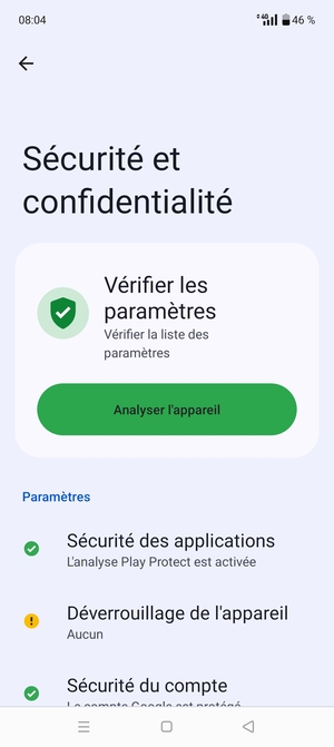 Pour activer votre écran de verrouillage, allez dans le menu Sécurité et confidentialité et sélectionnez Deverrouillage de l'appareil