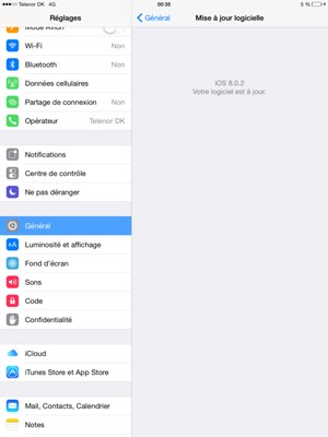 Si votre iPad est à jour, vous verrez l'écran suivant