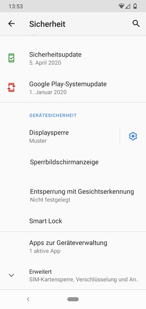 Um die PIN für die SIM-Karte zu wechseln, scrollen Sie und wählen Sie Erweitert