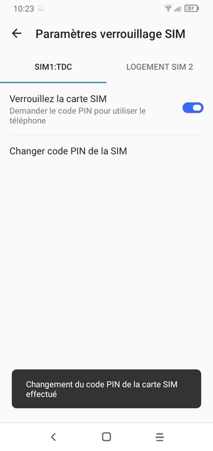 Votre code PIN de la SIM a été modifié