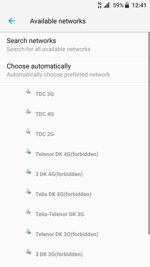 Select a network operator from the list