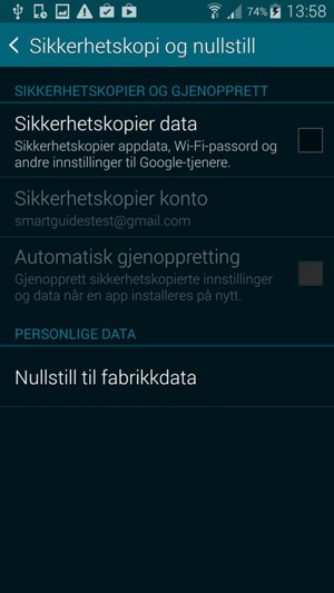 Kryss av i Sikkerhetskopier data avkrysningsboksen