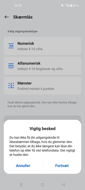 Vælg Fortsæt