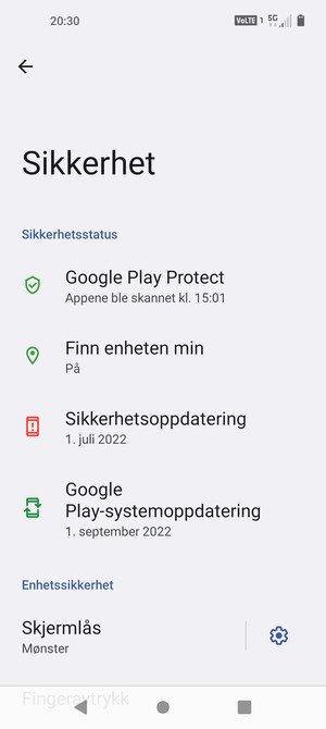 For å aktivere skjermlåsen, gå til Sikkerhet-menyen og velg Skjermlås
