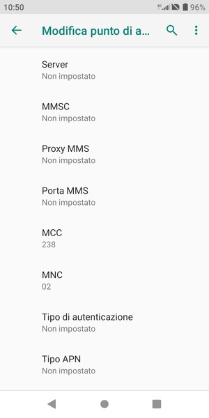 Scorri verso il basso e inserisci le informazioni degli MMS