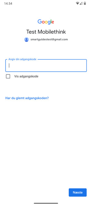 Indtast din adgangskode og vælg Næste