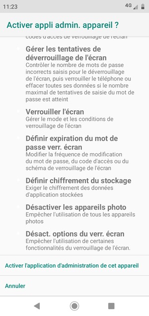 Faites défiler et sélectionnez Activer l'application d'administration de cet appareil