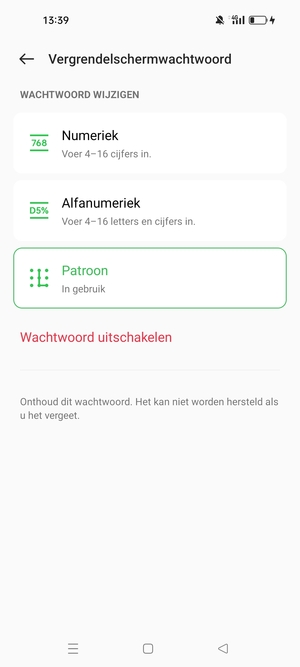 Uw telefoon is nu beveiligd met een schermvergrendeling