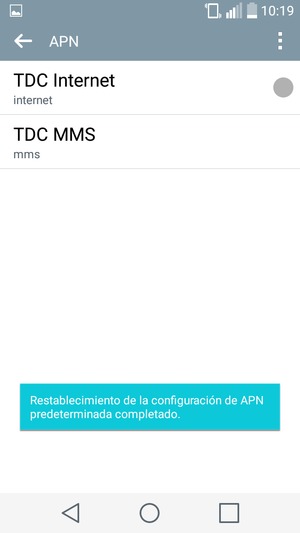 El teléfono se reiniciará con la configuración predeterminada de Internet y MMS