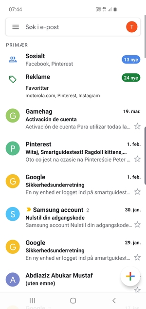 Gmail er klar til bruk