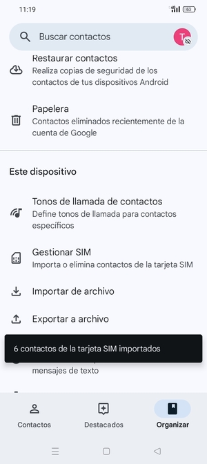 Sus contactos se guardarán en su cuenta de Google y se guardarán en su teléfono la próxima vez que Google sea sincronizado.