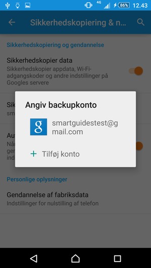 Vælg din sikkerhedskopi-konto