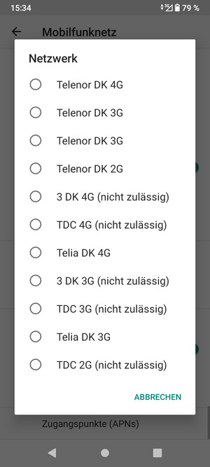 Wählen Sie einen Netzbetreiber von der Liste