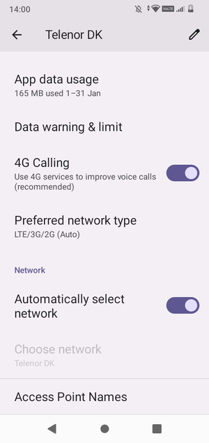 Scroll to and select Access Point Names