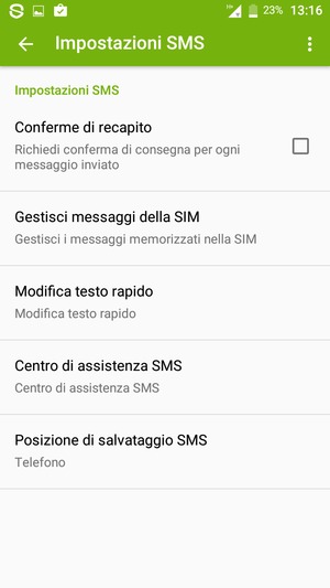 Seleziona Centro di assistenza SMS