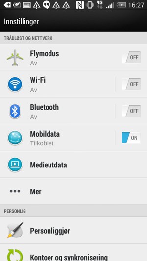 Gå tilbake til Innstillinger-menyen og velg Mobildata