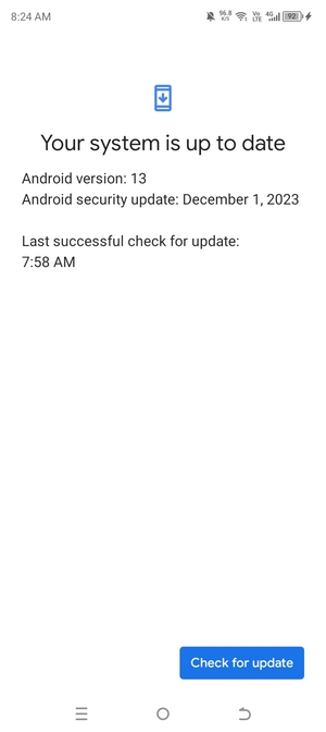 If your phone is up to date, you will see the following screen