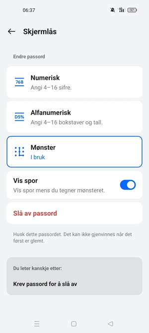 Telefonen din er nå sikret med en skjermlås
