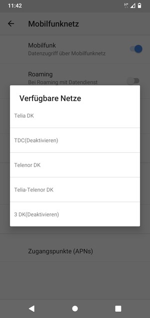Wählen Sie einen Netzbetreiber von der Liste