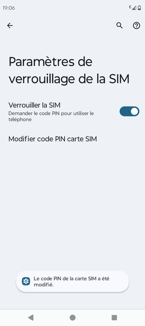 Votre code PIN de la carte SIM a été modifié
