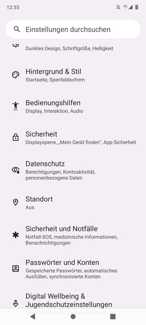 Scrollen Sie und wählen Sie Sicherheit