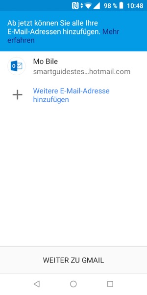 Wählen Sie WEITER ZU GMAIL