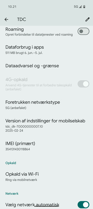 Scroll til og vælg Foretrukken netværkstype