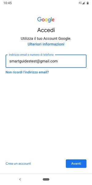 Inserisci il tuo indirizzo email e seleziona Avanti