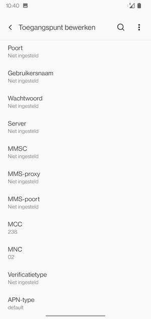 Scroll naar beneden en voer mms-gegevens in