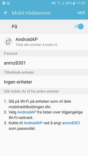 Telefonen din er konfigurert for bruk som et modem