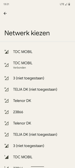 Selecteer een netwerkoperator uit de lijst